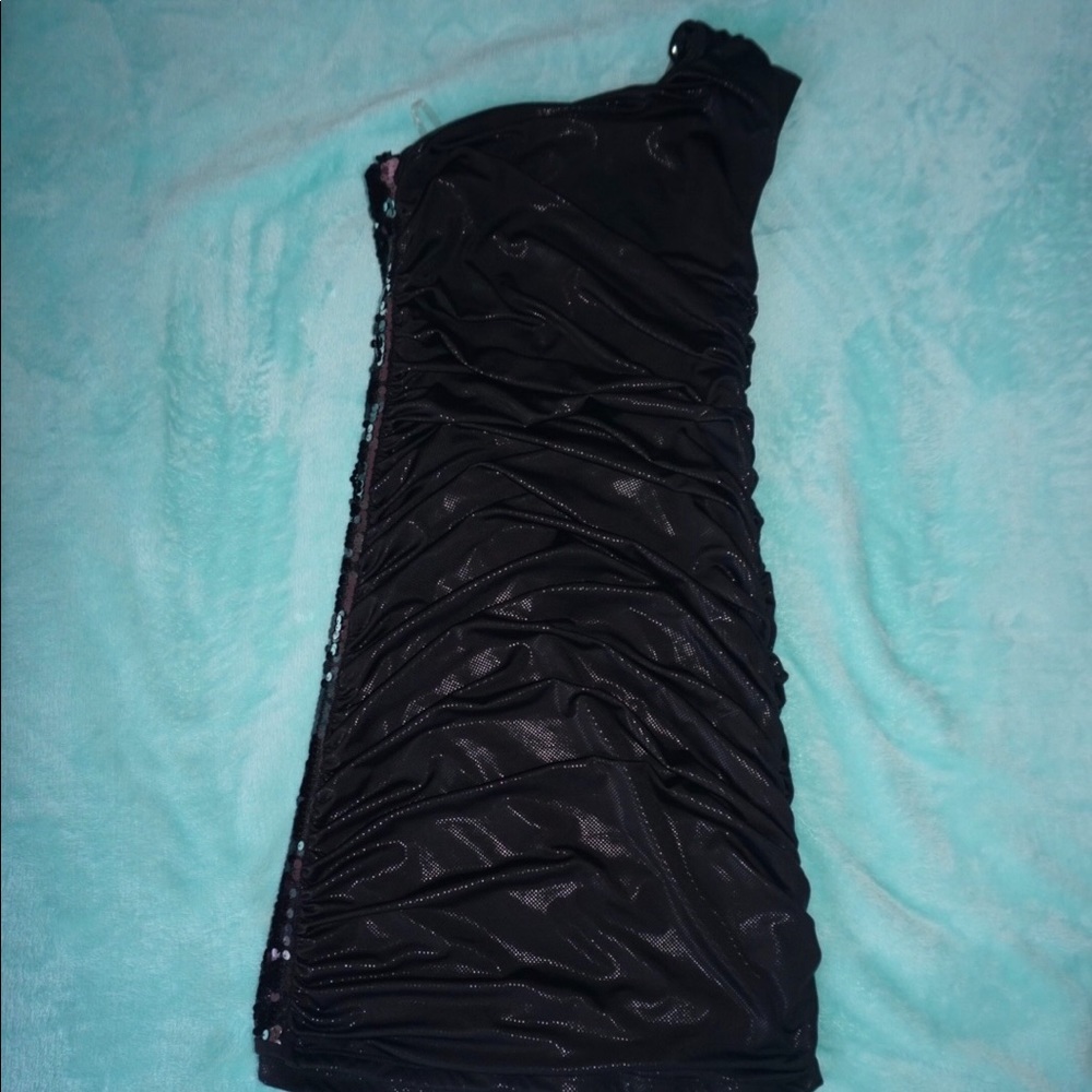Charcoal Mini One Shoulder Sequin Dress